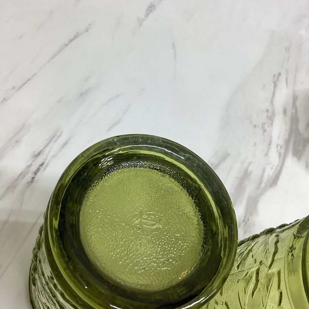 Vintage Avocado Green Tumblers Imperial Glass Grape Leaves scalloped top 70s-80 - Picture 7 of 7